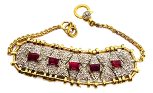 Bochic "Vintage Retro" Natural Rubies & Diamonds Set In 18K Gold & Silver