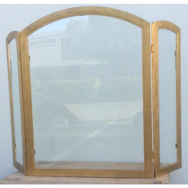 Gold 1980s Gilt Metal and Glass Fire Screen For Sale - Image 8 of 9