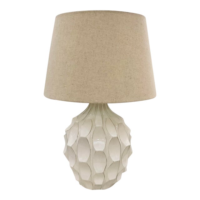 Vintage Style Mod Cream Glaze Ceramic Table Lamp For Sale
