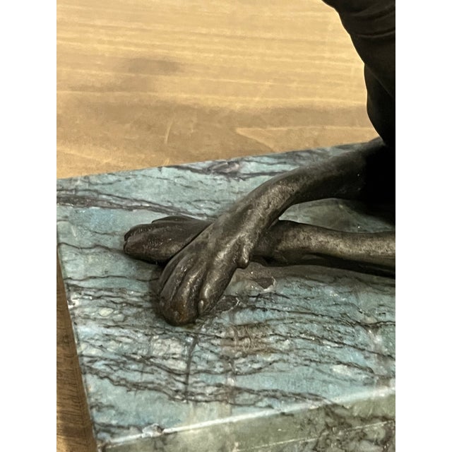 Stone Vintage Bronze Sculpture of a Lying Greyhound Dog on a Marble Base For Sale - Image 7 of 8
