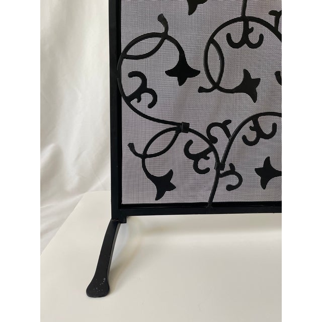 Vintage Botanical Ivy Scroll Design Blackened Steel Fireplace Screen For Sale - Image 10 of 11
