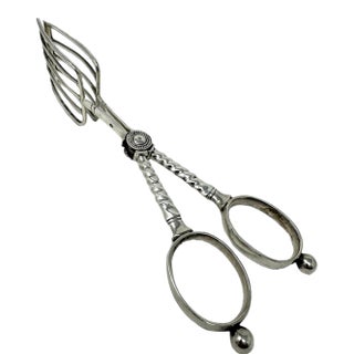 Antique Vintage English Sterling Silver Asparagus Tongs Ben Wade Sheffield 1921 For Sale