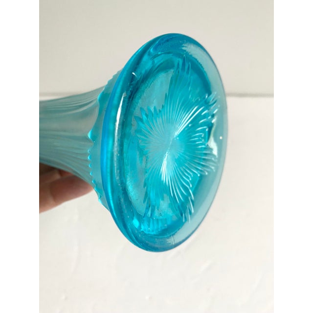 Early 1900’s Antique Blue Opalescent Glass Swung Vase, Lined Heart by