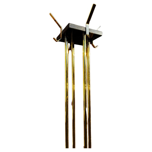 Large Art Deco Italian Standing Coat Rack in Brass and Black Marble, 1950s For Sale - Image 4 of 14