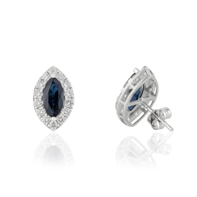 14k White Gold 3.32ct Marquise Blue Sapphire & Diamond Earrings- 2 Pieces For Sale - Image 4 of 14
