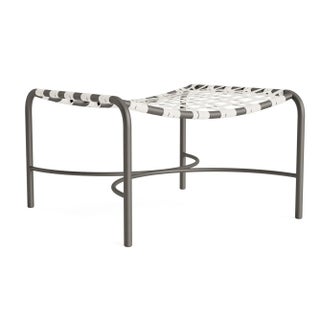 Brown Jordan Kantan Aluminum Vinyl Ottoman, Mica frame with White Lite fabric For Sale
