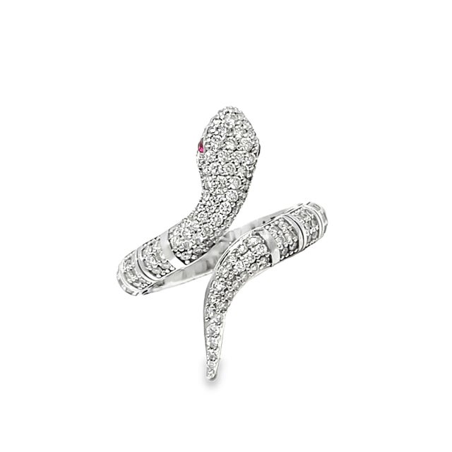Silver 14k White Gold Diamond and Sapphire Flexible Snake Ring, Size 6 For Sale - Image 8 of 9