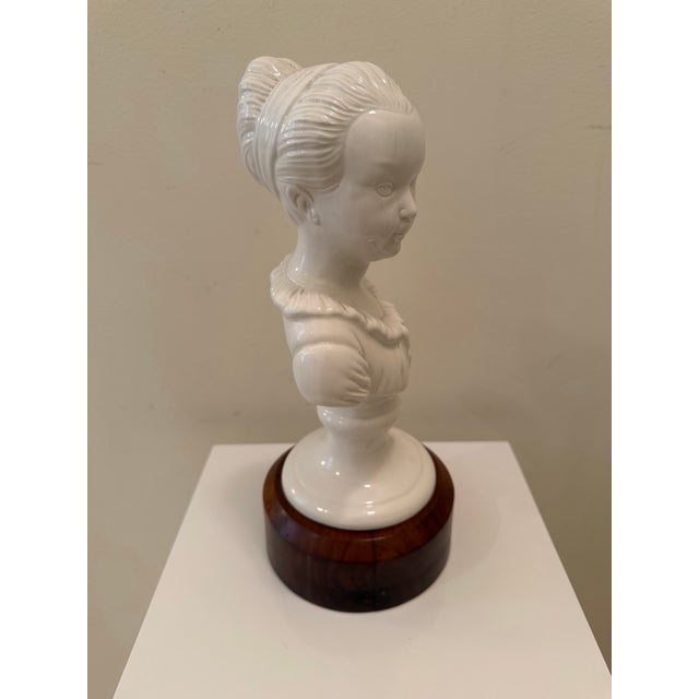 Neoclassical Vintage 1960s Italian White Glazed Ceramic Neoclassical Bust on Wood Base For Sale - Image 3 of 8