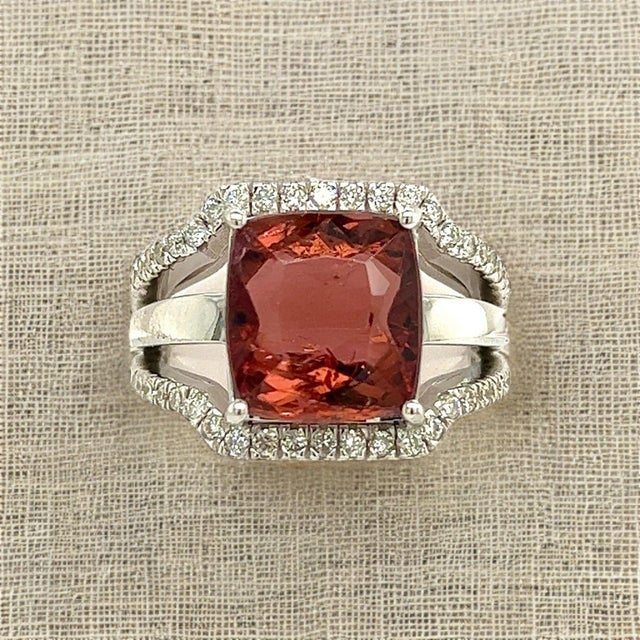Natural Tourmaline Diamond Ring 6.5 14k White Gold 5.89 TCW Certified For Sale - Image 9 of 18