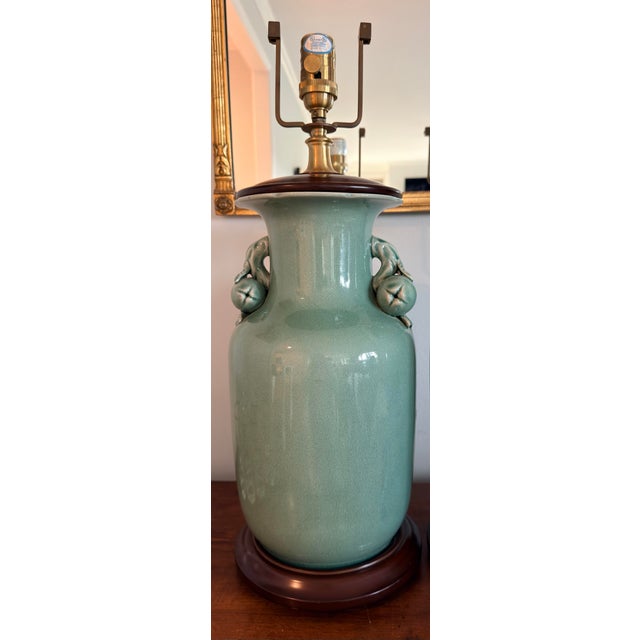 Ralph Lauren Ralph Lauren Lamps Chinese Crackled Pottery Celadon With Pomegranate Handles -a Pair For Sale - Image 4 of 15