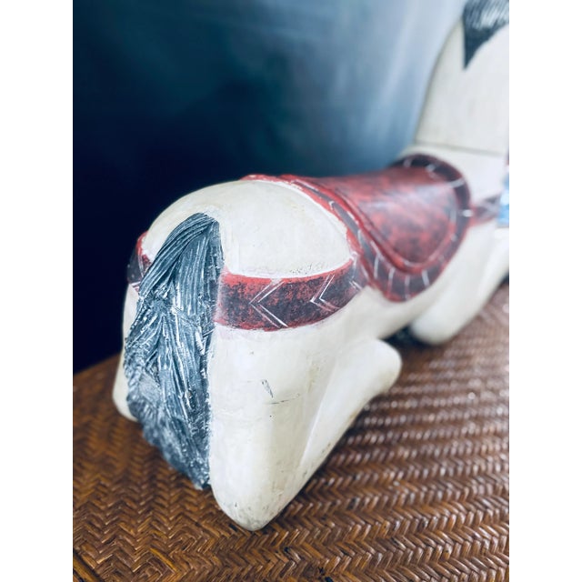 Wood Large Vintage Hand Carved Solid Wood Hand Painted Horse For Sale - Image 7 of 10