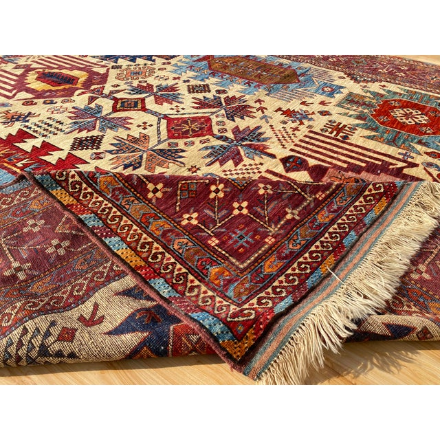 Textile Vintage Kazak Wool Rug, Ivory Tribal Medallion For Sale - Image 7 of 9