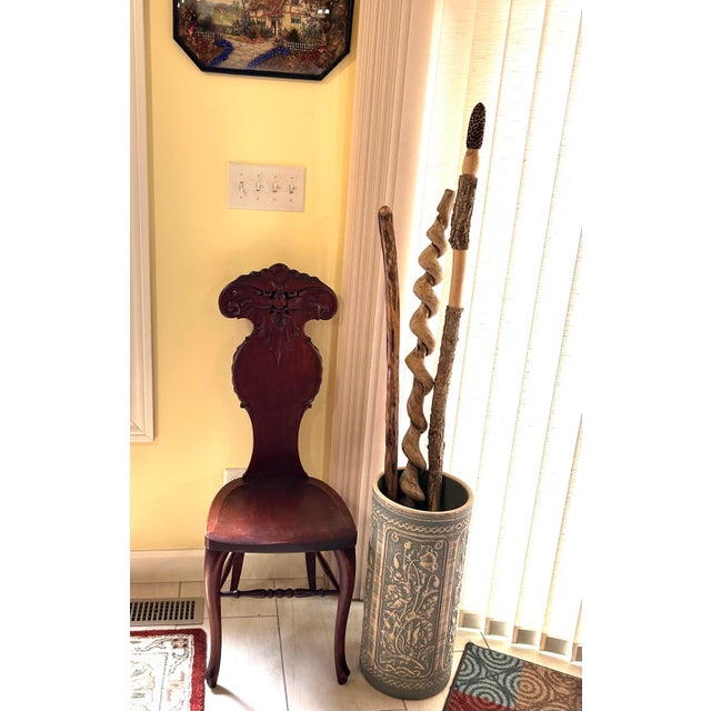 This beauty is a 1926, Robinson Ransbottom, large, Art Nouveau pottery, umbrella/cane stand or vase. The vessel has a...