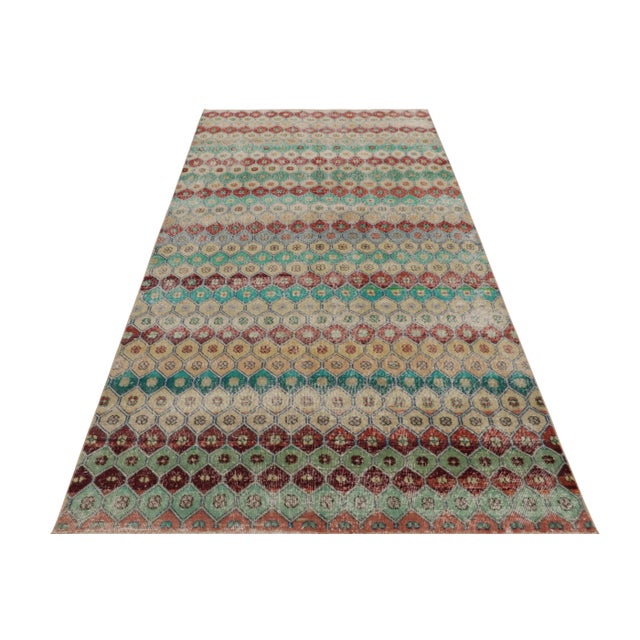 Rug & Kilim Vintage Distressed Rug, Polychromatic Hexagon Geometric Design- Rug & Kilim For Sale - Image 4 of 8