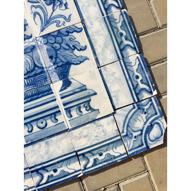 Antique 18th Century Portuguese Baroque Blue & White Fruit Basket Tile Panel For Sale - Image 11 of 14