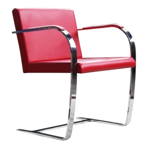 1990s Mid Century Modern Red Flat Chromed Bar Brno Chair Mies Van Der Rohe