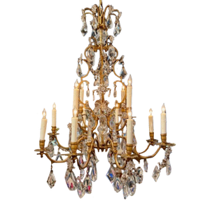 Antique French Maison Bagues Manner Gilt Bronze and Crystal Chandelier