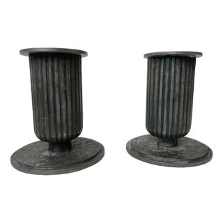 Art Deco Corinthian Column Candlesticks in Pewter, 1920s, Set of 2 For Sale