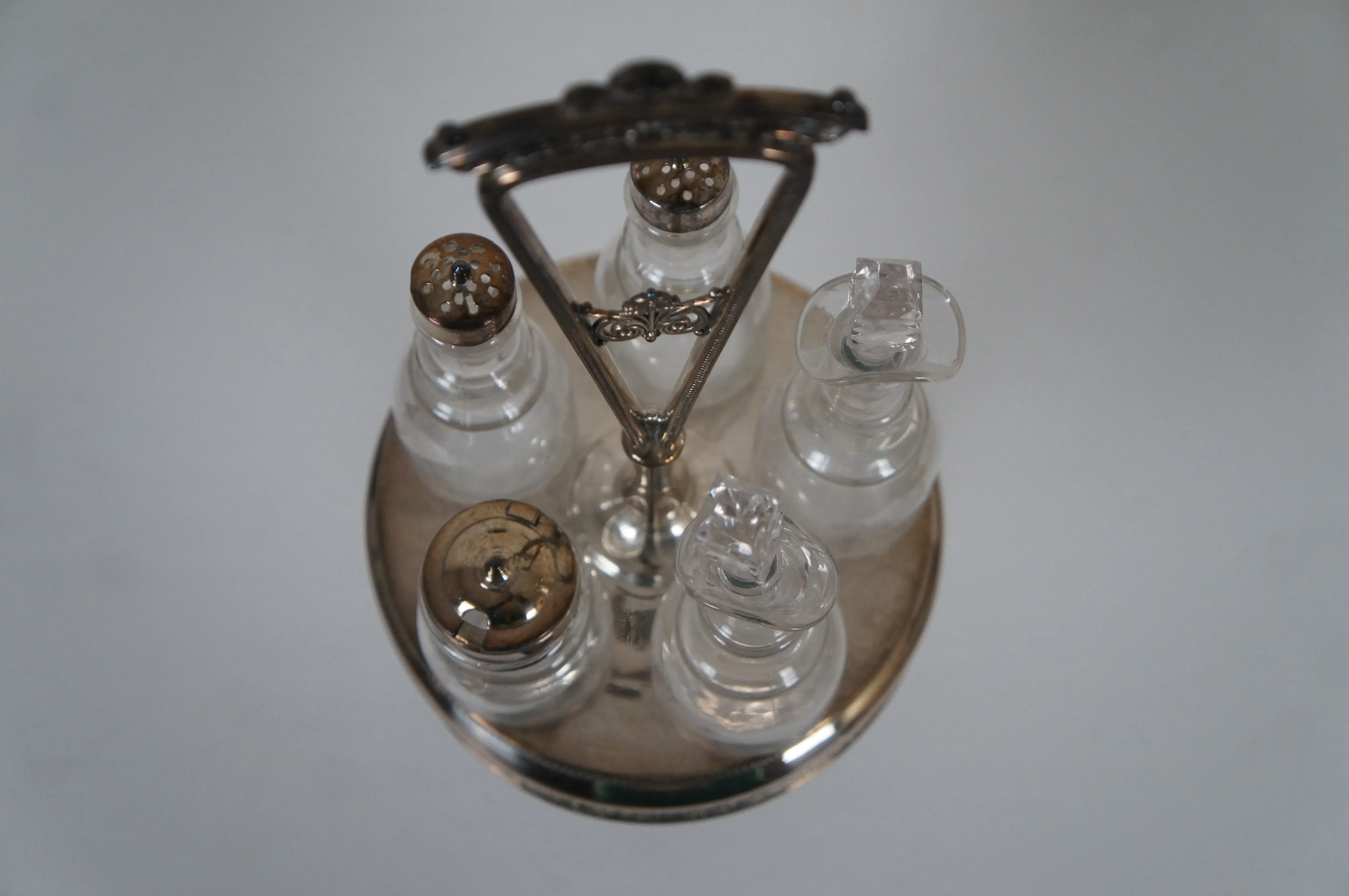Antique Reed & Barton Silver Plate Etched Glass Cruet Condiment