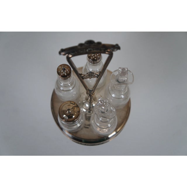 Late 19th Century Antique Reed & Barton Silver Plate Etched Glass Cruet Condiment Caddy Set- 6 Pieces For Sale - Image 5 of 12