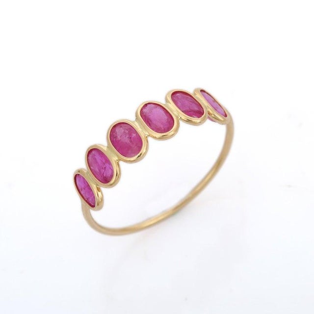 Metal Ruby Half Eternity Band in 18 Karat Yellow Gold Size 4.5 For Sale - Image 7 of 10