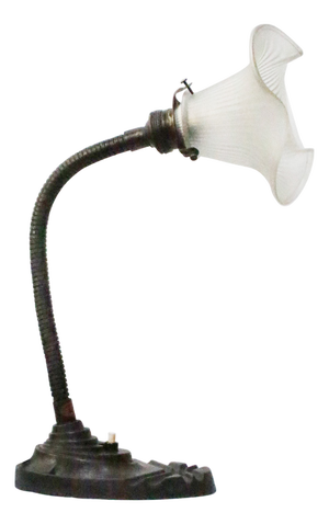 Art Deco Belgian Table Lamp in Cast Iron and Frosted Glass