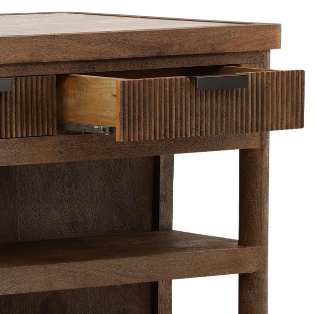 Brown Organic Modern Marble Inset Walnut Kitchen Island For Sale - Image 8 of 9