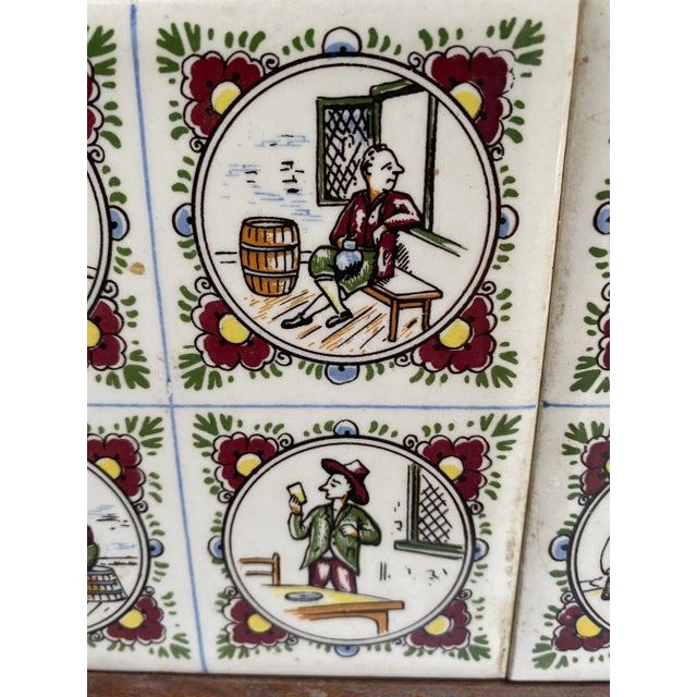 Vintage Mid Century Wood Hand Painted Dutch Man Tiles Tray For Sale - Image 6 of 8