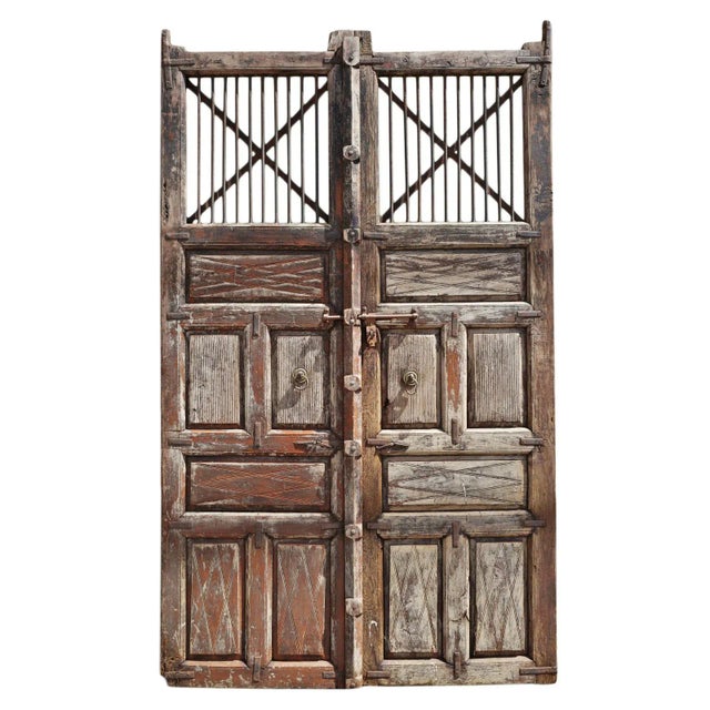 Brown Antique Old Indian Iron X Wood Gates For Sale - Image 8 of 8