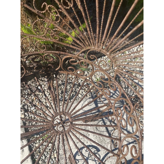 Wrought Iron Peacock chair Set of two Mid century Surface rust No cracks Circular feet