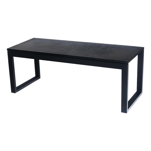 Industrial Modern Thick Black & Bronze Cast Glass Coffee Table For Sale