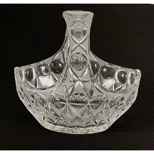 Large Vintage cut and frosted- crystal basket Cut and polished circles separated by frosted sections