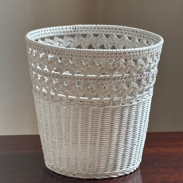 Mid-20th Century White Wicker Wastepaper Basket For Sale - Image 10 of 13