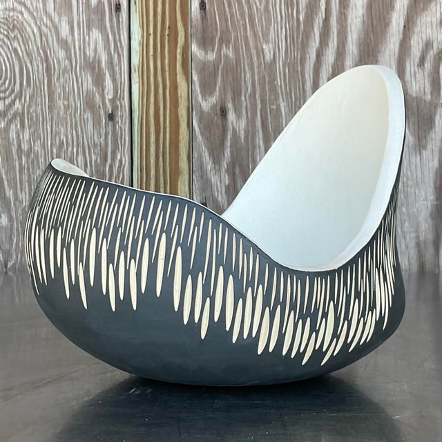 Vintage Boho Original Scored Studio Pottery Bowl For Sale - Image 4 of 5