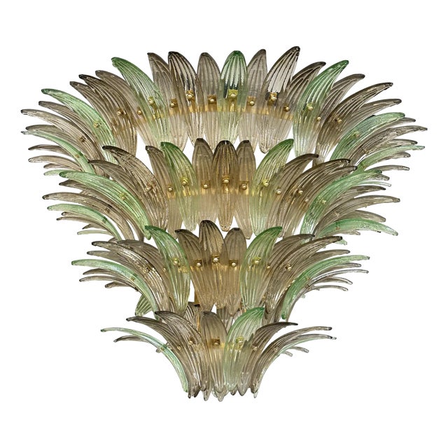 Venetian Smoked-Fumè and Green Palmette Murano Glass Chandelier by Simoeng for Simoeng For Sale