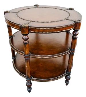 Leather and Brass Round Center Table Attr. To Maitland-Smith