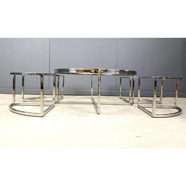 Hollywood Regency Chromed Coffee Table with Nesting Tables, 1970s, Set of 5 For Sale - Image 3 of 12