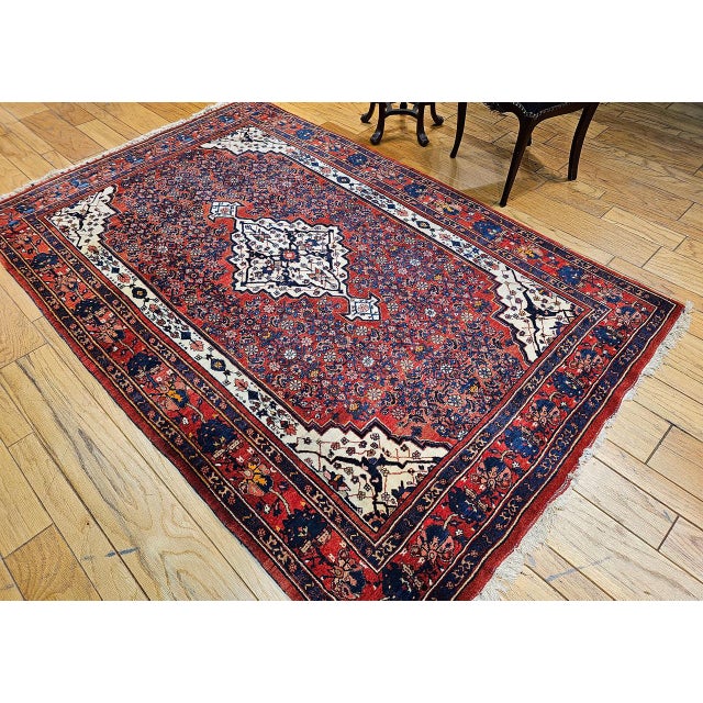 Vintage Persian Bidjar Rug, Hand-Knotted Wool, Herati Geometric Pattern, Red & Ivory, 5x8 For Sale - Image 16 of 16