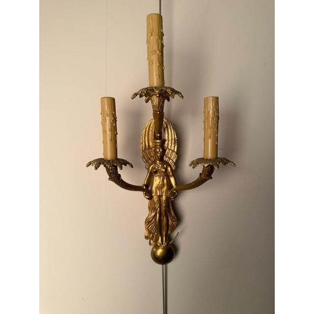 19th Century 19th Century French Neoclassical Style Bronze Angel Sconces - Pair For Sale - Image 5 of 12
