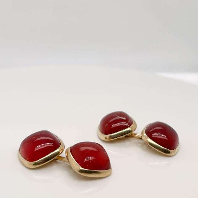 Art Deco Pair of Antique Art Deco Signed Larter & Sons Carnelian Cabochon Cufflinks For Sale - Image 3 of 8