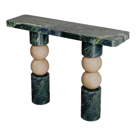 Stacked Spheres Green Marble Perle Console Table by Esther Knopfler For Sale