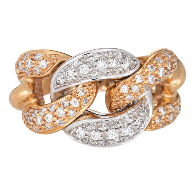Giorgio Visconti Diamond Ring Estate 18k Yellow Gold Sz 5.5 Curb Link Band For Sale
