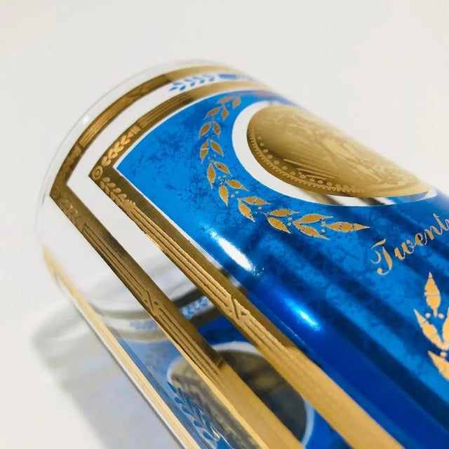 1960s Vintage Culver Blue & 22k Gold Coin Highball Cocktail Glasses - Set of Six For Sale - Image 5 of 6