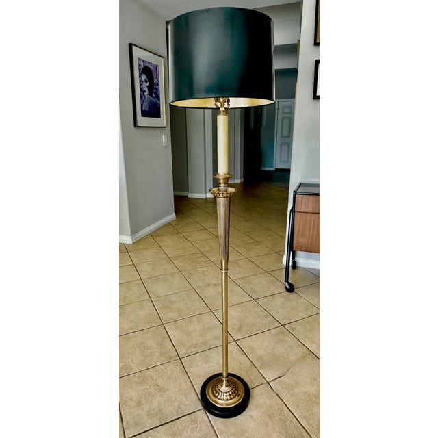 French Vintage French Directoire Style Solid Brass & Marble Floor Lamp For Sale - Image 3 of 16
