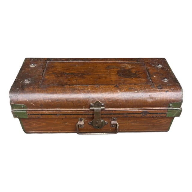 Antique British Colonial Faux Bois Steel Cabin Trunk, England 1900s For Sale