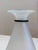 Sculptural frosted glass vessel with dramatic flared rim and thin black accent band. European modernist style, unmarked....