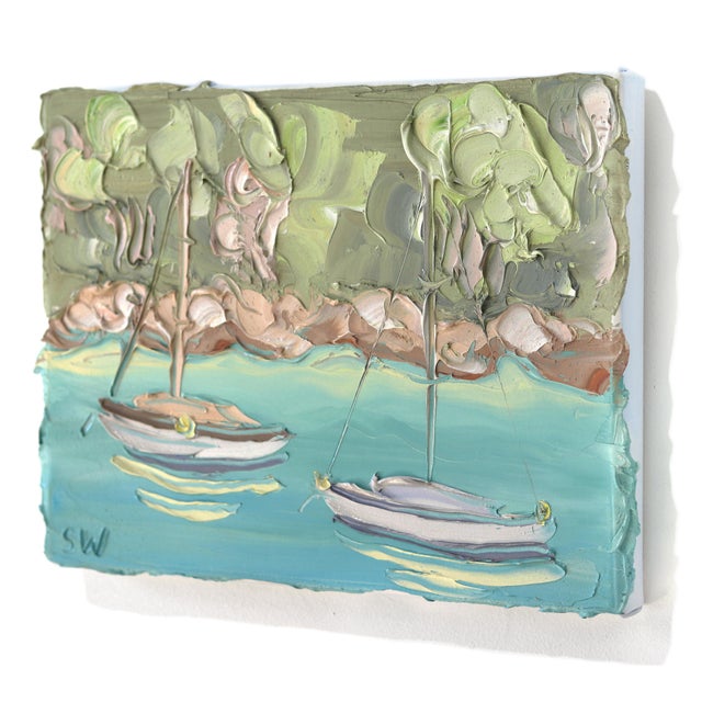 Contemporary Berry's Bay Study 2 (19.6.23) - Plein Air Abstract Textured Landscape Painting by Sally West For Sale - Image 3 of 9