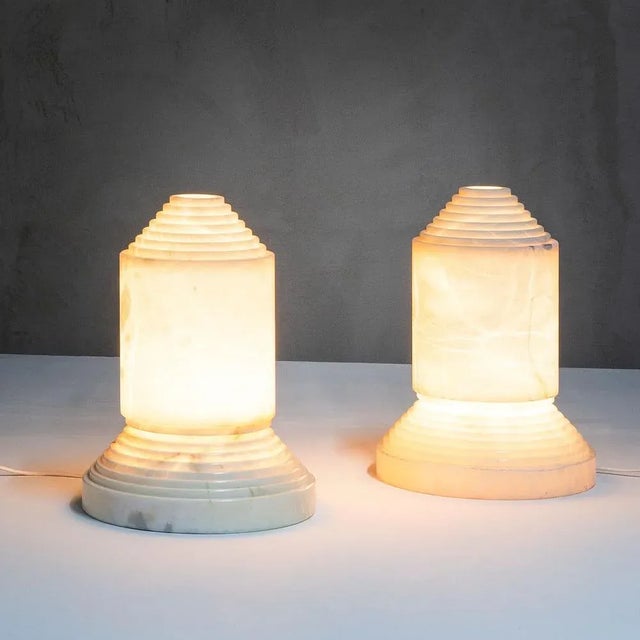 White Marble Table Lamps attributed to Sergio Asti, 1970s, Set of 2, in Good conditions. Designed 1970 to 1979 This piece...