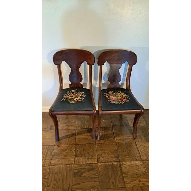 Set of 6 Hickory Chair–Style American Empire Dining Chairs With Unique Floral Needlepoint For Sale - Image 9 of 12