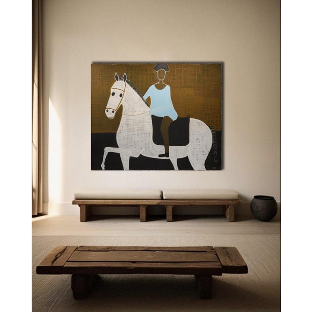 Contemporary Large Equestrian Oil Painting on Unprimed Belgian Linen 180 X 220 Cm For Sale - Image 3 of 8
